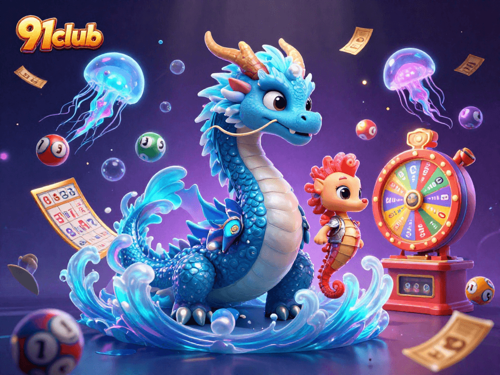 Experience the excitement of 91club with rich color predictions in this vibrant 3D casino scene.