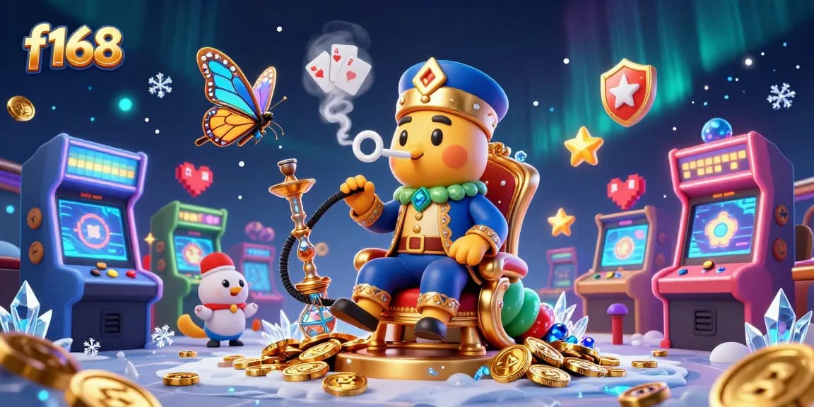 Experience thrilling gaming adventures with f168's 3D casino illustration featuring a whimsical caterpillar and vibrant game elements.