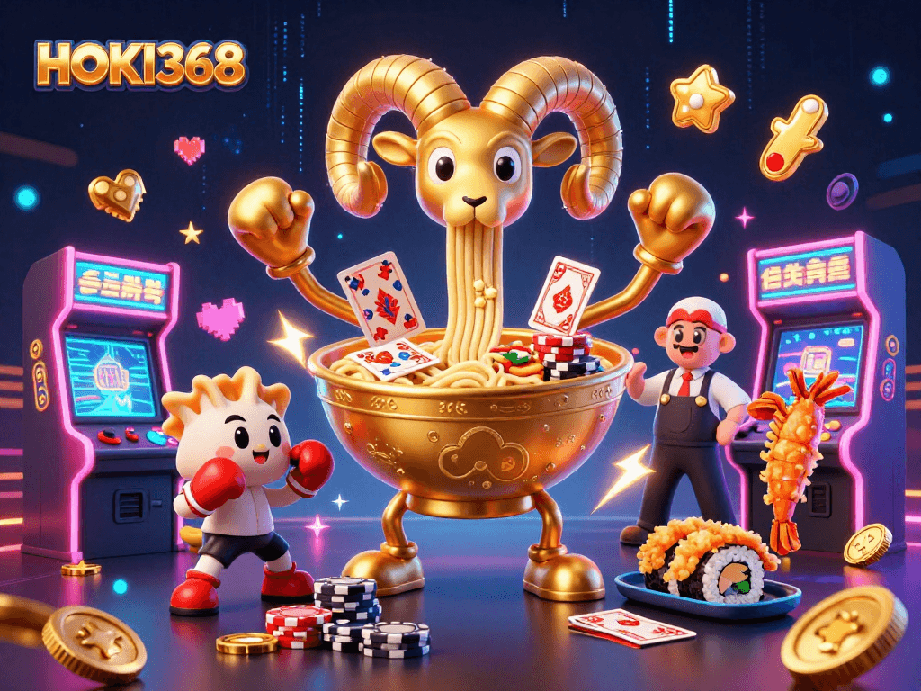 Experience vibrant gaming action with HOKI368's colorful characters and dynamic casino elements.