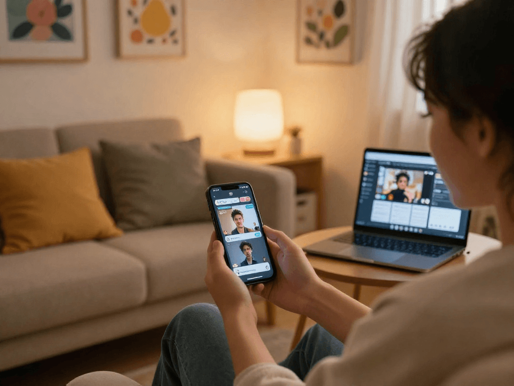 Engaging with the best porn chat ai on a smartphone in a cozy room.