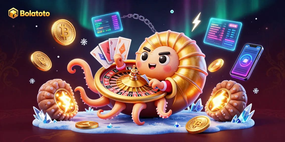 Engage with Bolatoto's vibrant 3D illustration showcasing diverse gaming elements and cryptocurrencies.