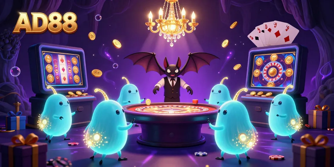 Experience the thrilling ambience of AD88's cave casino with glowworms lighting the gaming atmosphere.