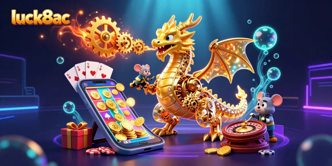 Engage with luck8ac's dynamic casino experience featuring a golden dragon and vibrant gaming elements.