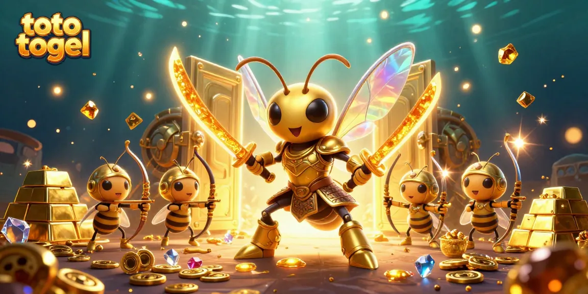Engage with the vibrant scene of toto togel, featuring a samurai hornet wielding honey katanas in a treasure-filled underworld.