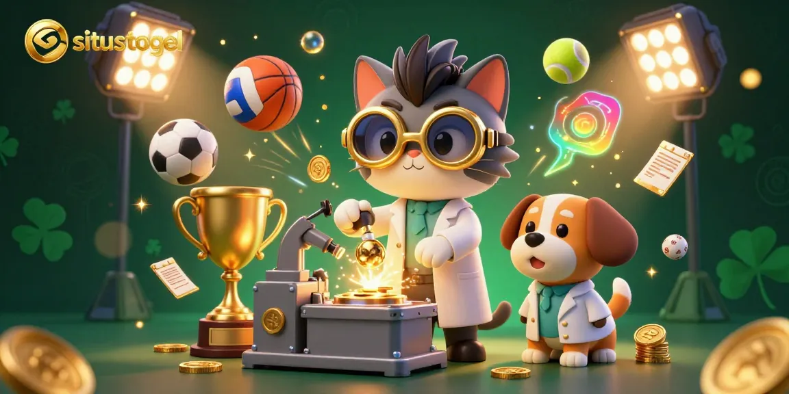 Experience the excitement of situs togel with our vibrant 3D cartoon scene featuring a mad scientist cat and his dog assistant.