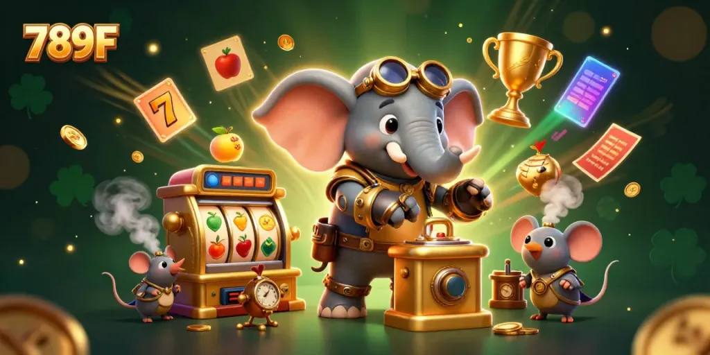 Experience the thrilling excitement at 789F with a steampunk elephant engineer and slot machine fantasy.
