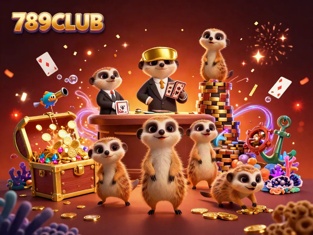 Experience the exciting world of 789CLUB with meerkats running a vibrant casino operation.