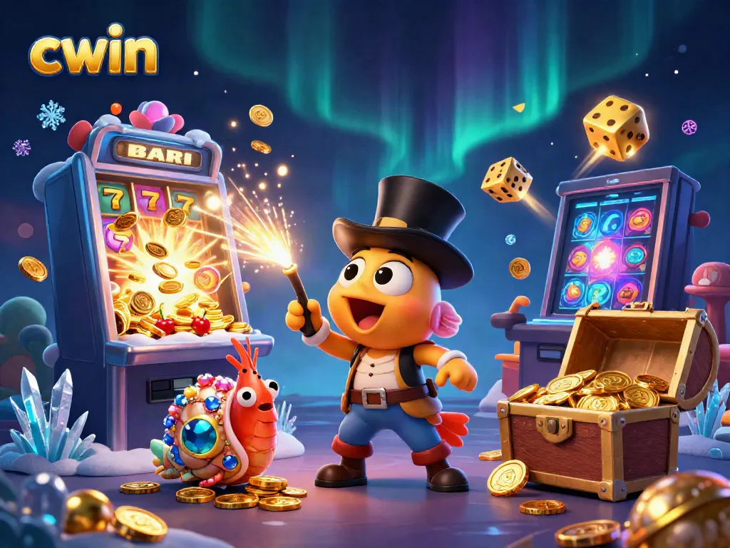 Join the fun at CWIN as a 3D anglerfish reels in coins surrounded by lively casino elements.
