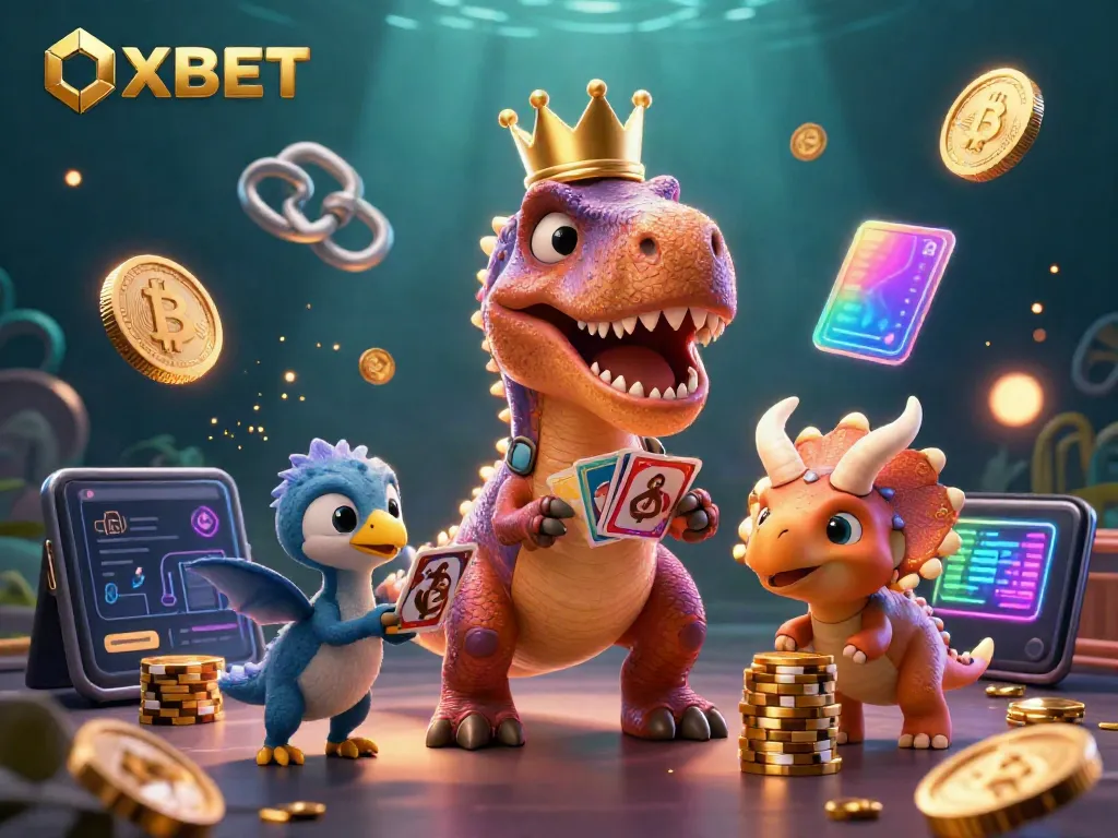 Experience excitement at OXBET with vibrant characters and glowing crypto elements in a lively casino scene.