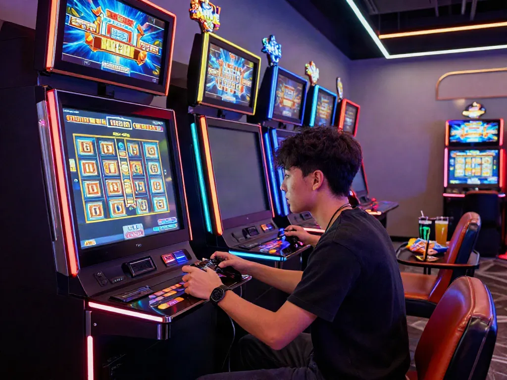 Player engaging with slot gacor hari ini in a modern gaming setup, full of energy and excitement.