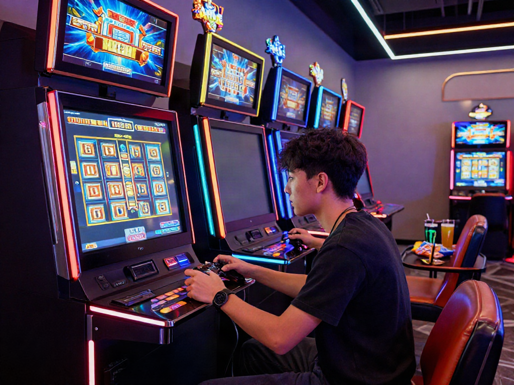 Player engaging with slot gacor hari ini in a modern gaming setup, full of energy and excitement.