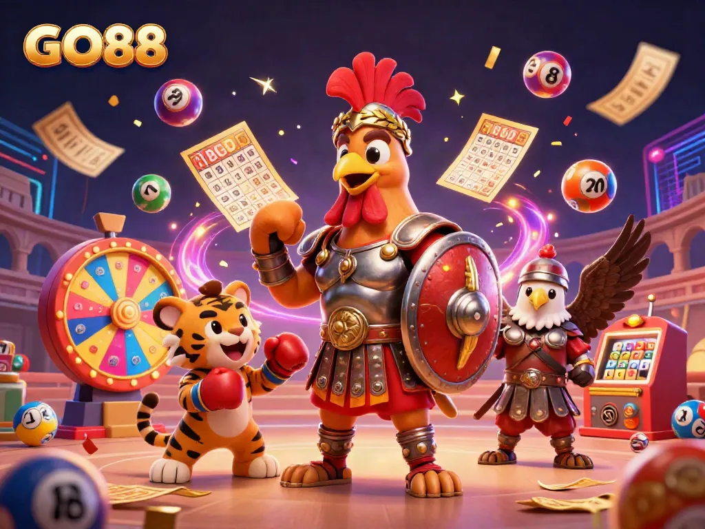 Experience the excitement of GO88 with colorful lottery elements and dynamic characters!