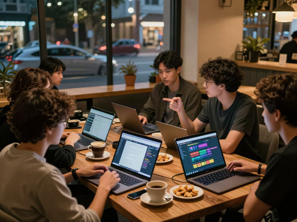 Engaged users discussing 먹튀스팟 strategies in a cozy café setting, showcasing online gambling community