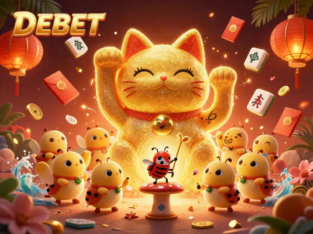 Engage in DEBET’s lively casino world with golden fireflies and charming symbols.