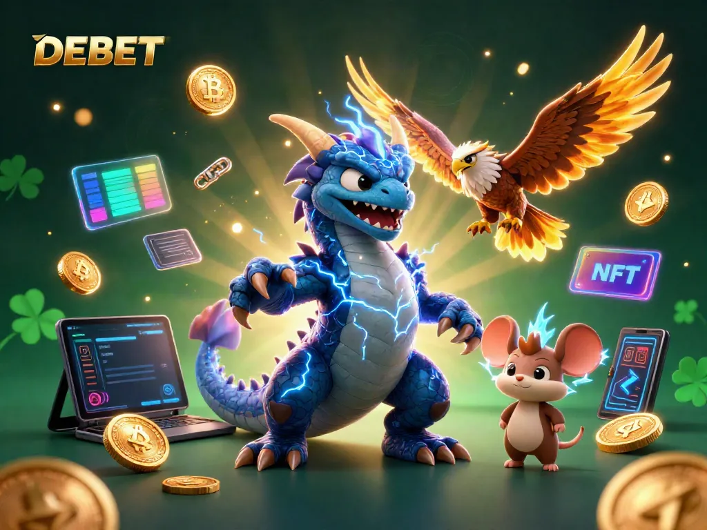 Experience thrilling gaming action featuring DEBET and illustrated characters in a vibrant casino world.