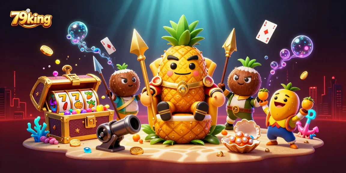 Experience thrilling wins with 79king as vibrant characters and slot elements create an exciting casino scene.