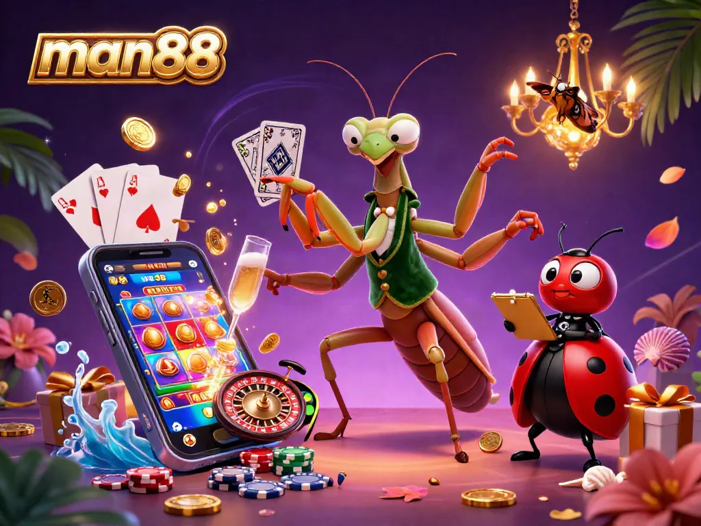 Experience thrilling gameplay at man88 with vibrant slot machines and dynamic casino characters.