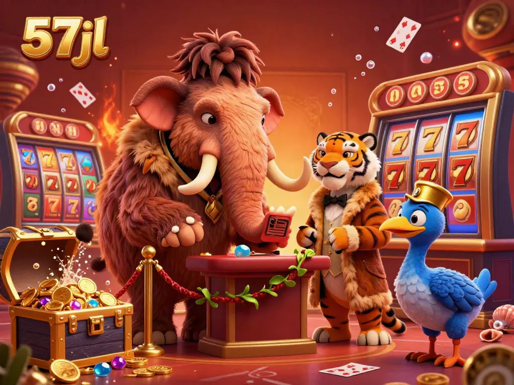 Experience the lively 57jl casino scene with a woolly mammoth bouncer, VIP saber-tooth tiger, and treasures galore.
