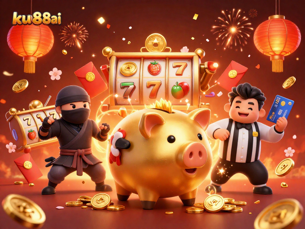 Experience the thrill of ku88ai with vibrant scenes of slots and action-packed characters.