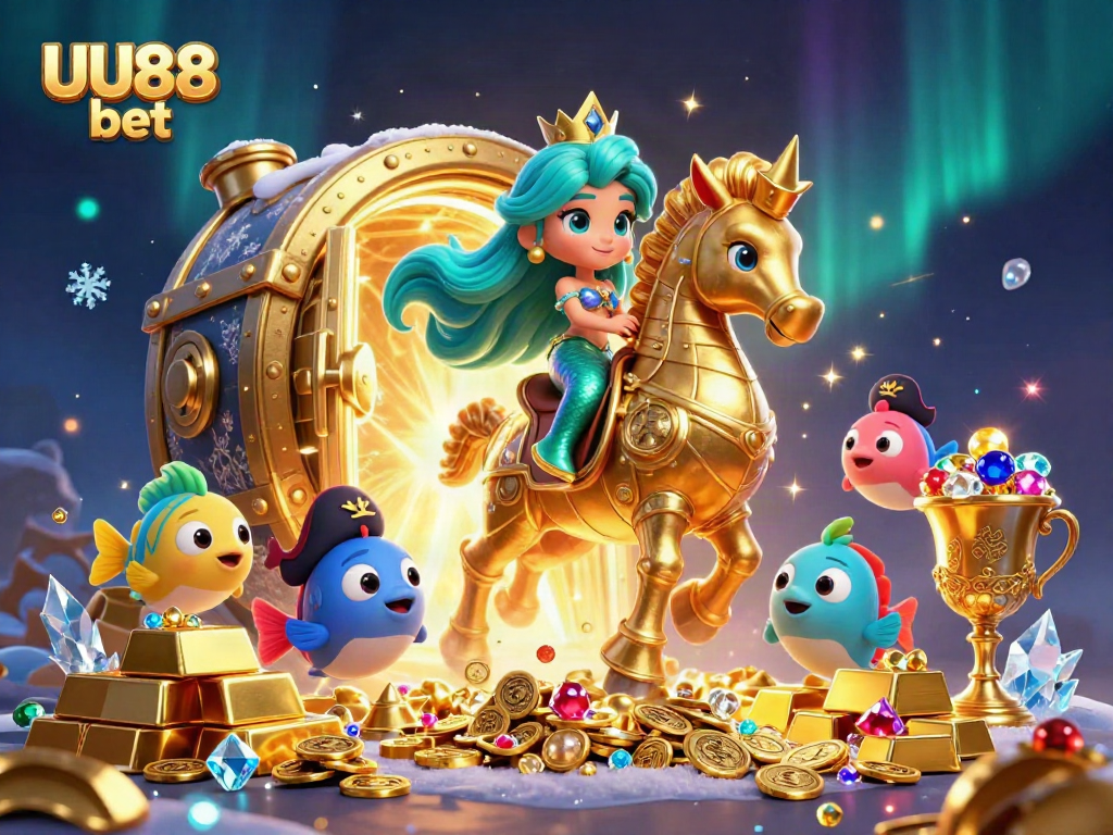 Experience the thrill of UU88 bet with a vibrant, dynamic 3D casino scene featuring colorful characters and treasures.