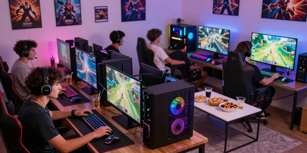 Kilat404 gaming experience with players engaged in competitive online games at home.