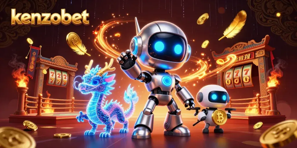 Engage with thrilling kenzobet moments as cartoon characters navigate a vibrant casino world.