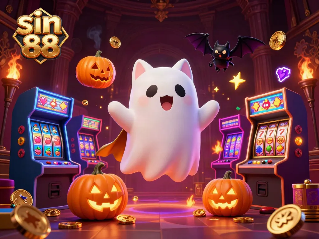 Experience the thrilling sin 88 slots action in a haunted casino with ghostly characters and vibrant game elements.