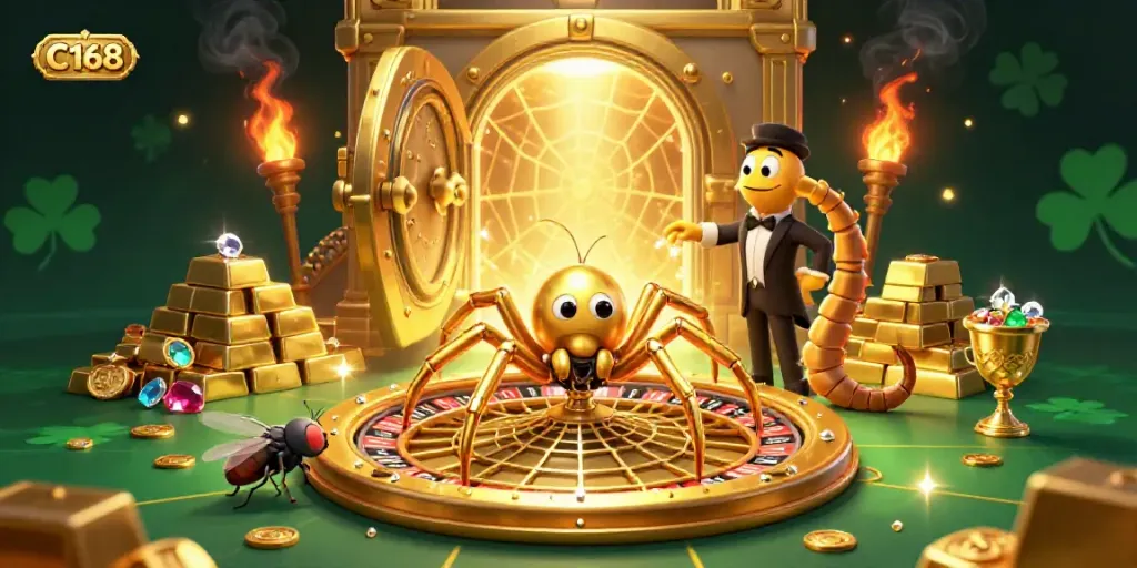 Experience the thrill of C168 in this vibrant 3D casino scene with dynamic betting interactions.