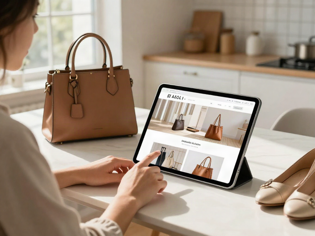Online shopping experience at a Replica Shop showcasing luxury items.