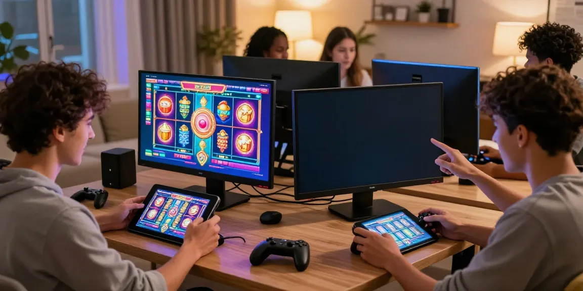 Diverse players enjoying Situs gacor games in a cozy living room environment.