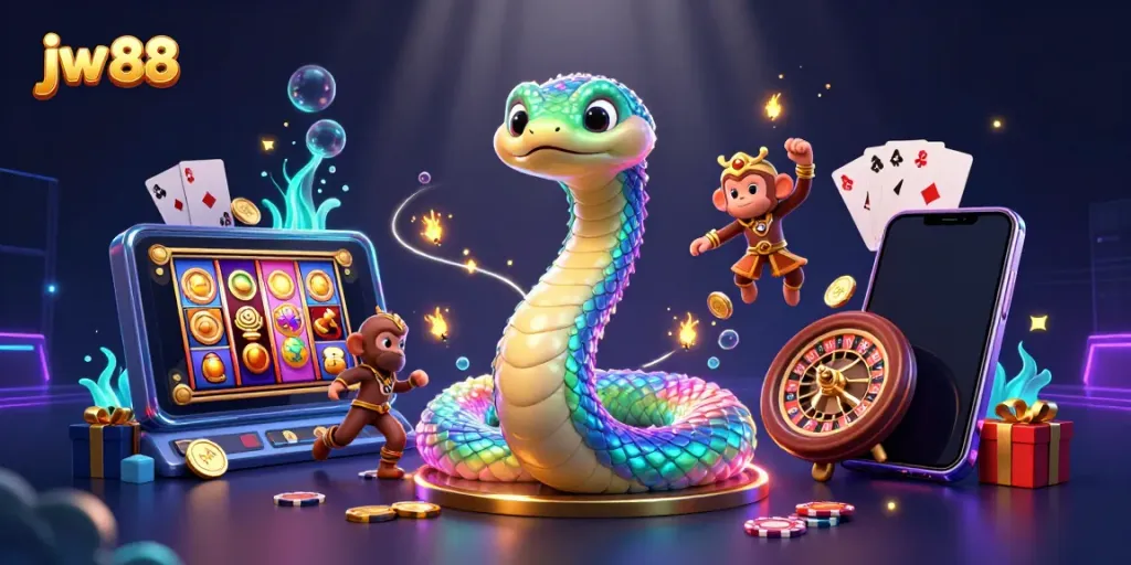 Experience thrilling gameplay with jw 88 featuring a dynamic, colorful scene of gaming elements and characters.