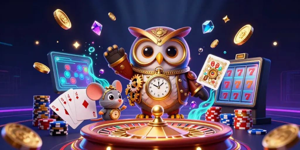 Engage with IWIN's thrilling online games amidst dynamic casino scenes featuring vivid characters and golden winnings.