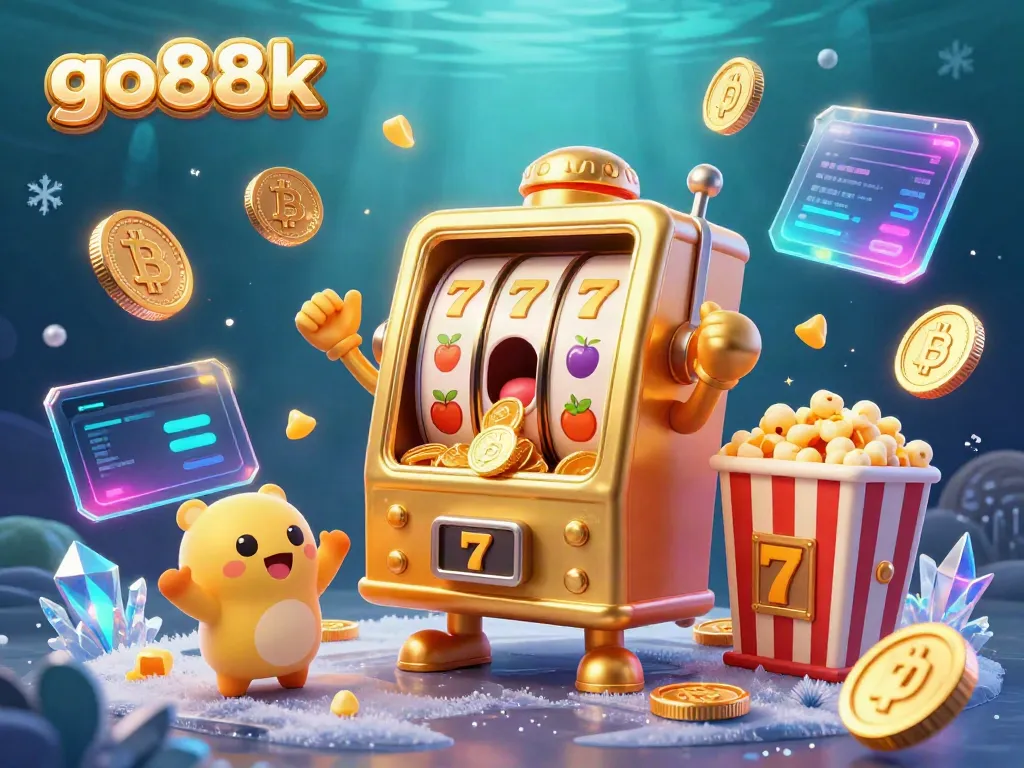 Celebrate your winnings with go88k's vibrant casino scene filled with energetic slot machines and gold coins.