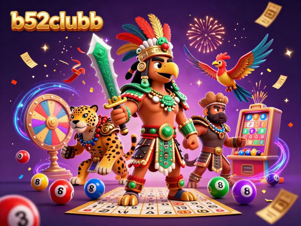B52clubb offers a thrilling gambling experience with its vibrant lottery games and animated characters.