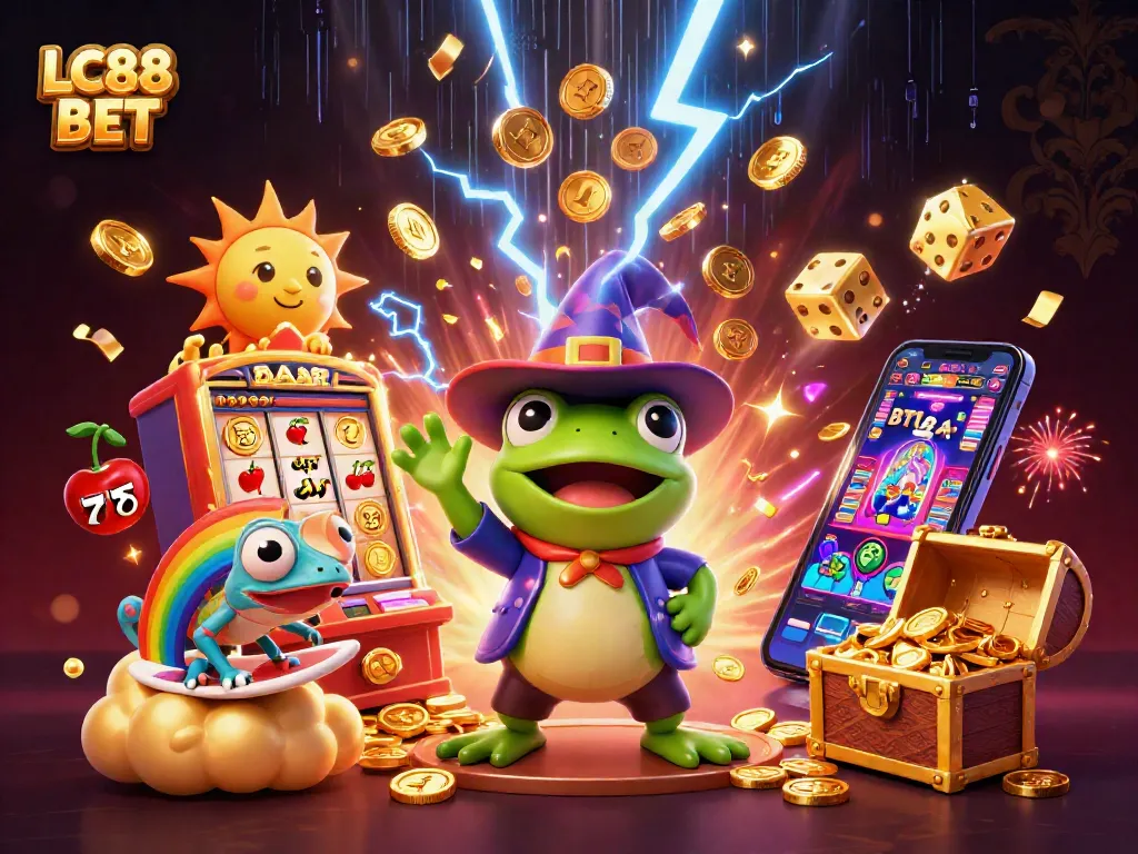 LC88 BET showcases an exciting storm of coins and vibrant casino elements in a stunning digital scene.