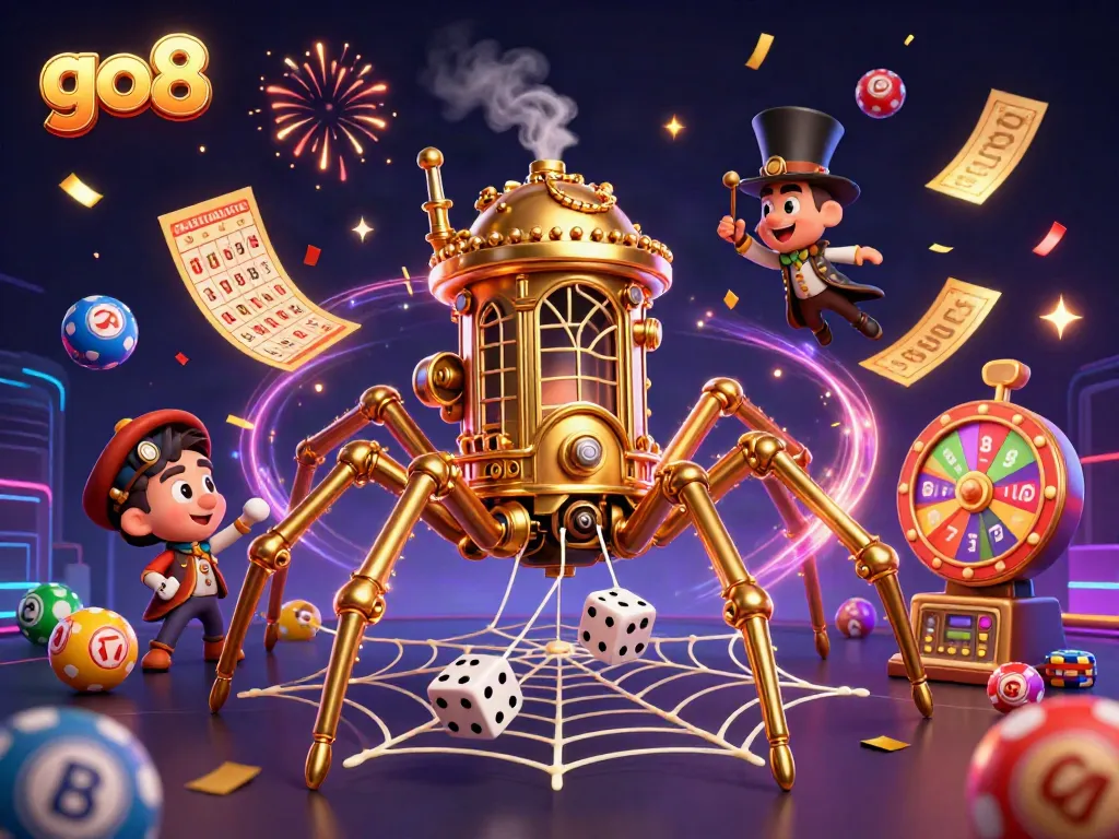 go8 captures the thrill of winning with colorful lottery elements and an engaging steampunk spider theme.