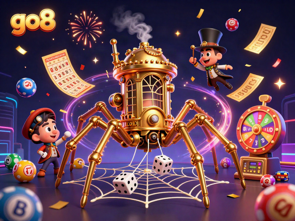 go8 captures the thrill of winning with colorful lottery elements and an engaging steampunk spider theme.