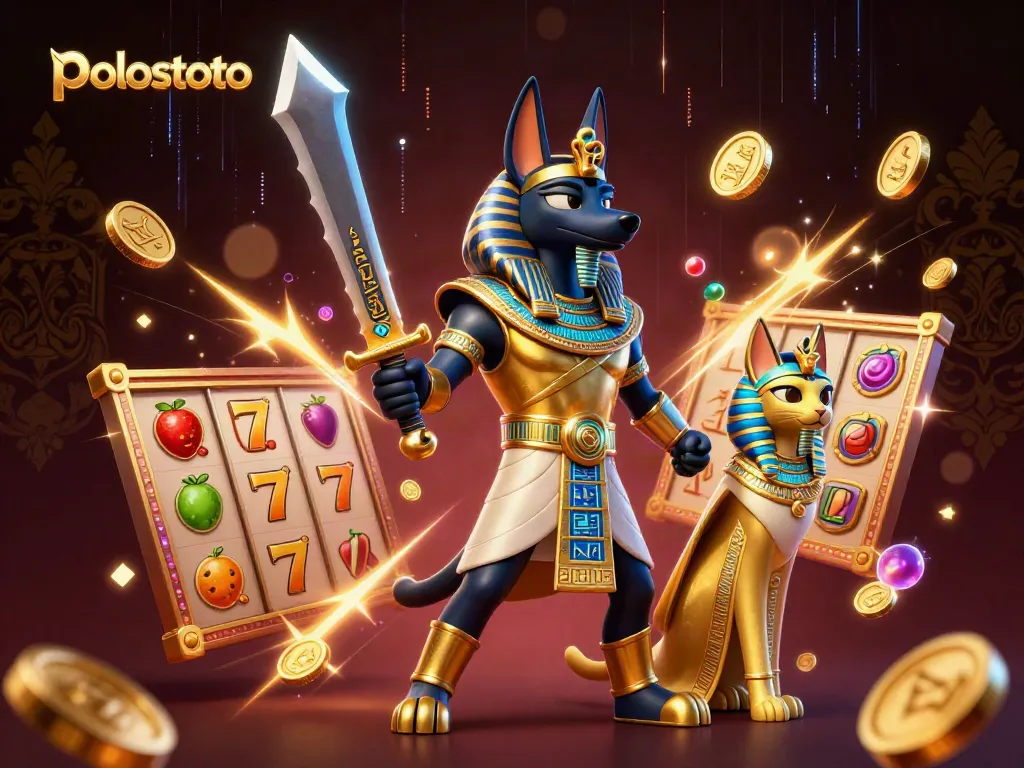 Play and win at polostoto with immersive slots featuring Anubis and Bastet in a dynamic scene.