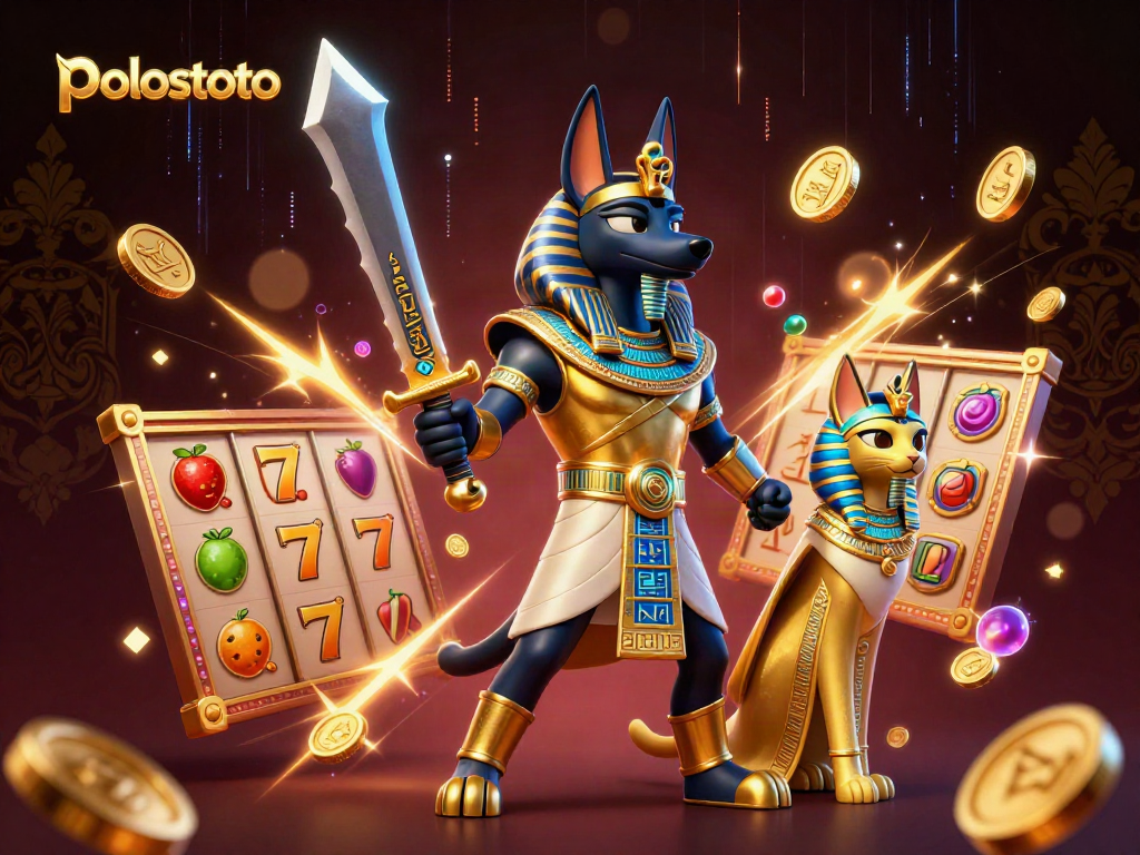Play and win at polostoto with immersive slots featuring Anubis and Bastet in a dynamic scene.