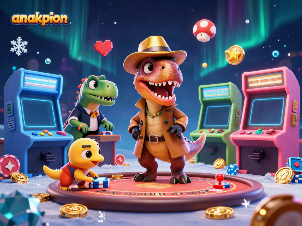 Anakpion features a velociraptor card counter at a blackjack table with exciting casino elements.