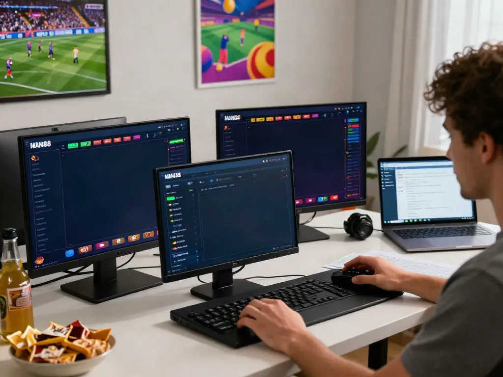 man 88 user enjoying online betting experience in modern setup