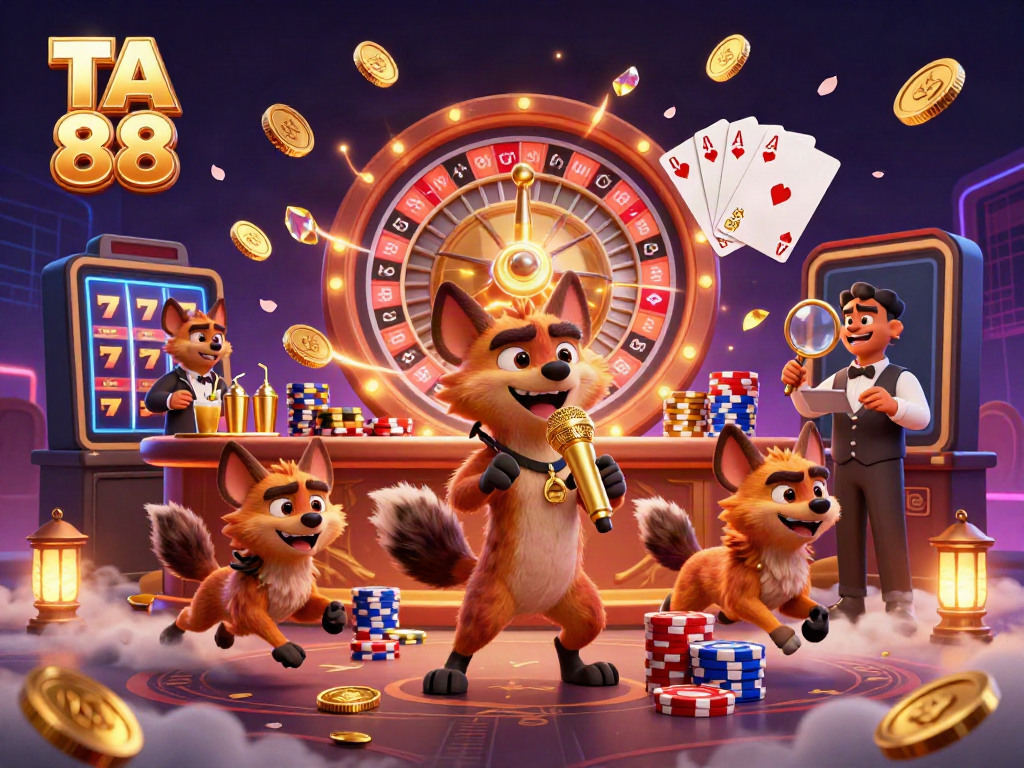 Engage with TA 88 at its vibrant comedy casino, featuring hyenas and sparkling elements.