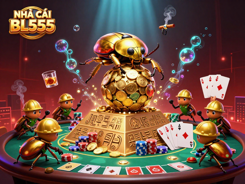 Experience exhilarating gaming at NHÀ CÁI BL555 with dynamic 3D visuals of a golden beetle in action.