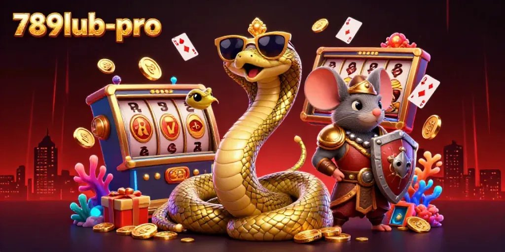 Engage in the fun with 789lub-pro featuring casino-themed Medusa and warrior mouse in vibrant 3D illustration.
